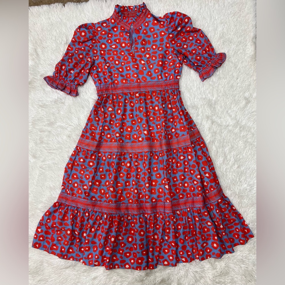 Gretchen Scott Designs Vibrant Red and Pink Midi Dress - Picture 4 of 12